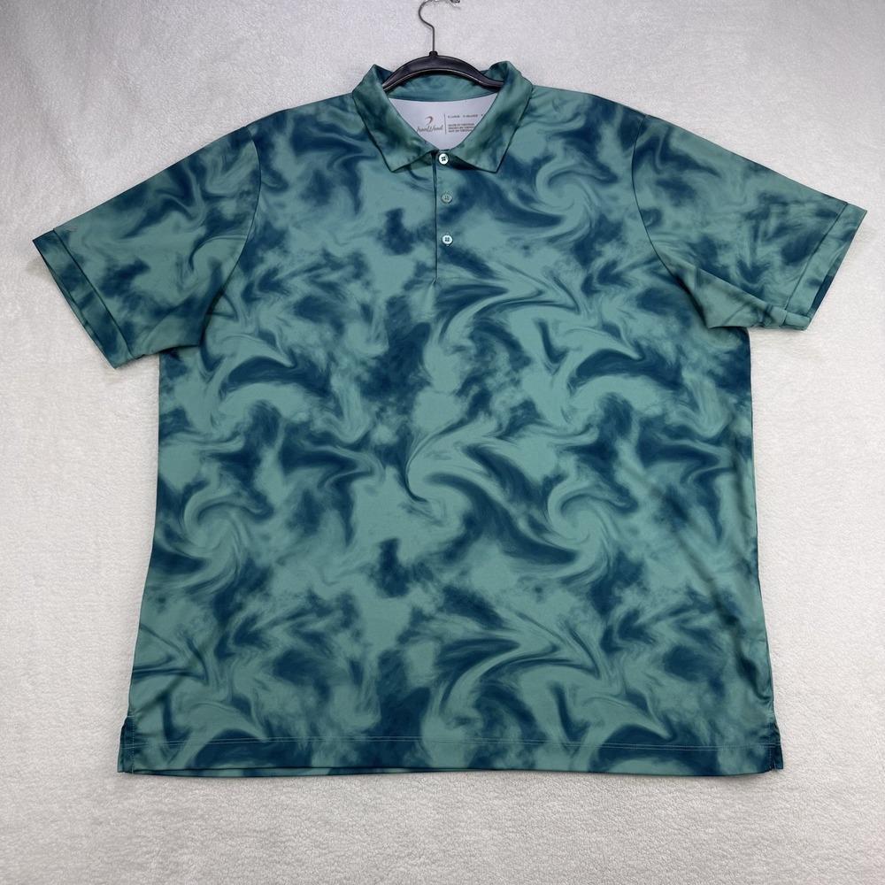 Iron Wood Mens XL Golf Polo Shirt Performance Tie Die Green Watercolor Stretch